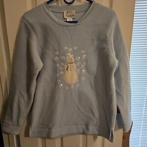 Quacker Factory embroidered snowman and snow flake blue sweatshirt